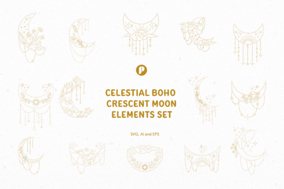 Download Celestial Boho Crescent Moon Element Set - Boho Collection
