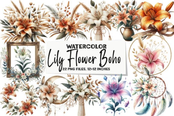 Download Watercolor Lily Flower Boho Clipart - Boho Collection