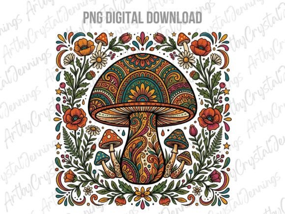 Download Vintage Retro Floral Boho Mushroom PNG - Boho Collection
