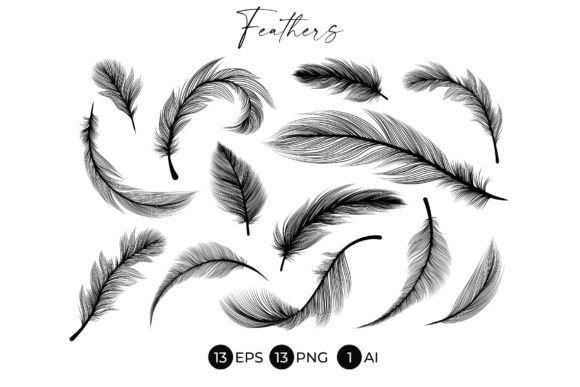 Download Black Feathers Stencil Boho Line Art - Boho Collection