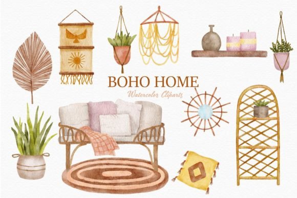 Download Boho Home Things Clipart Sofa Plant Pot - Boho Collection