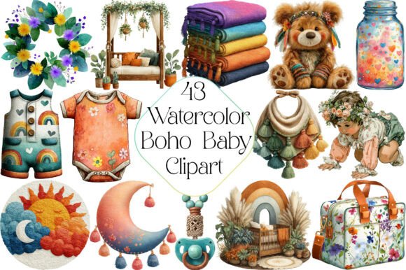 Download Watercolor Boho Baby Clipart - Boho Collection