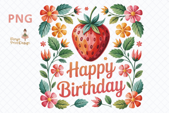 Download Strawberry Floral Happy Birthday Clipart - Birthday Collection