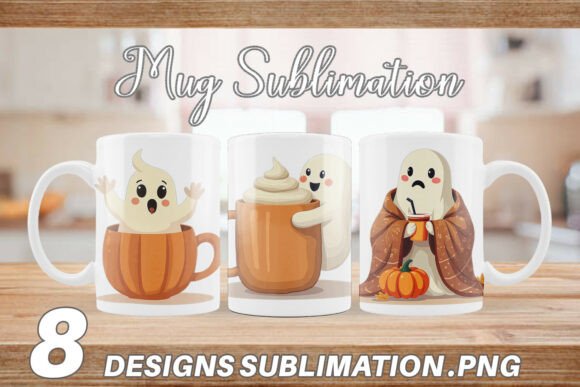 Download Mug Wrap Boho Pumpkin Ghosts - Boho Collection
