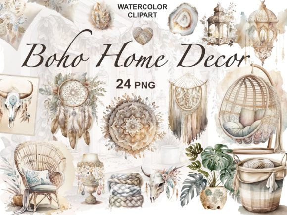 Download Watercolor Boho Home Decor Clipart - Boho Collection