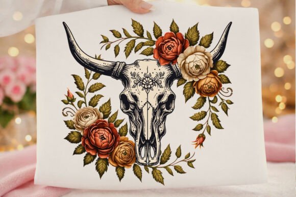 Download Retro Cow Skull Western Boho Floral Png - Boho Collection