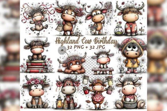 Download Whimsical Highland Cow Birthday Clipart - Birthday Collection