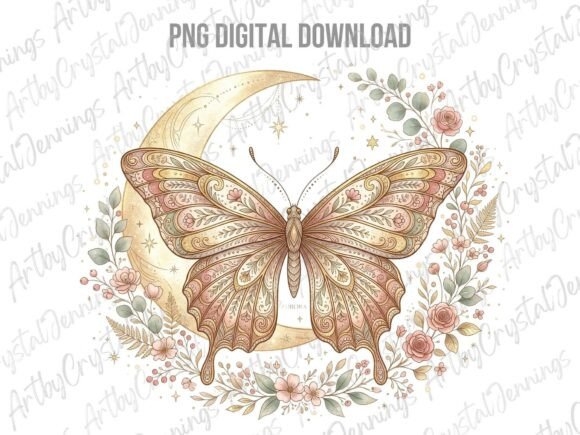 Download Celestial Boho Butterfly Moon Floral PNG - Boho Collection