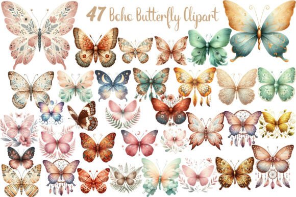 Download Watercolor Boho Butterfly Clipart - Boho Collection