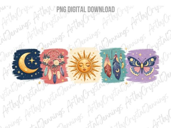 Download Celestial Boho Sun Moon Feathers PNG - Boho Collection