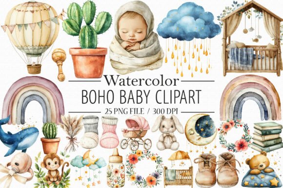 Download Watercolor Boho Baby Clipart, - Boho Collection