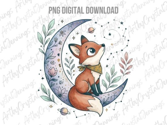 Download Boho Watercolor Celestial Fox Moon PNG - Boho Collection