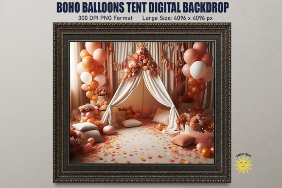 Download Boho Balloons Tent Digital Backdrop - Boho Collection
