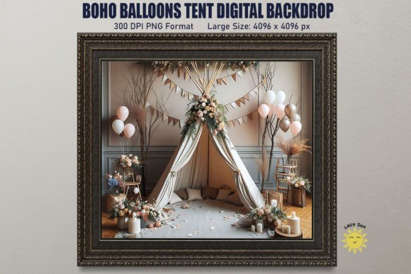 Download Boho Balloons Tent Digital Backdrop - Boho Collection