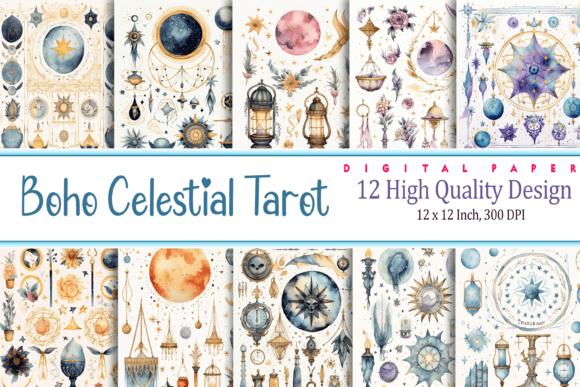 Download Boho Celestial Tarot Watercolor Pattern - Boho Collection