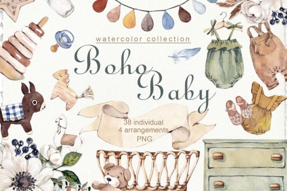 Download Watercolor Boho Baby Clipart - Boho Collection