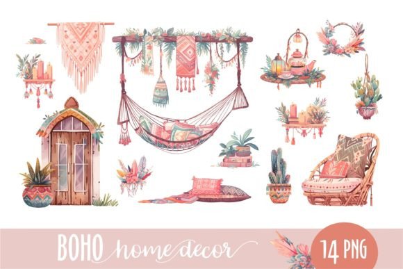 Download Boho Home Decor. Clipart Illustrations - Boho Collection