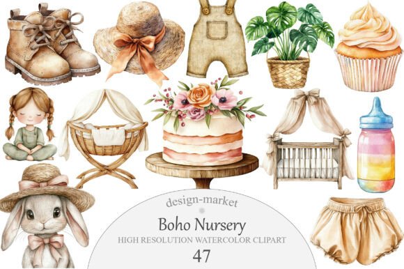 Download Watercolor Boho Nursery Clipart - Boho Collection