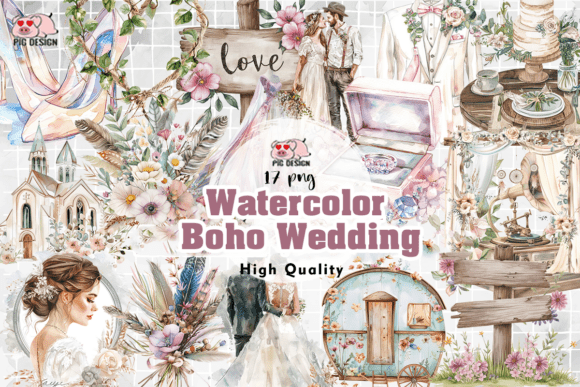 Download Watercolor Boho Wedding Clipart PNG - Boho Collection
