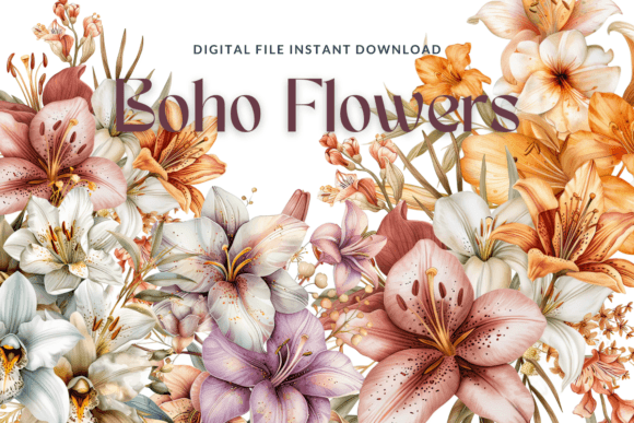 Download Watercolor Boho Flowers Clipart - Boho Collection