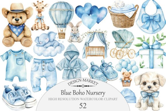 Download Blue Boho Nursery Clipart - Boho Collection