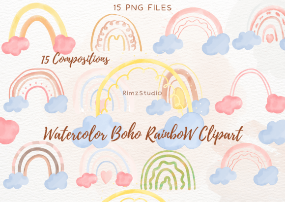 Download Watercolor Rainbow BOHO Clipart Png Set - Boho Collection