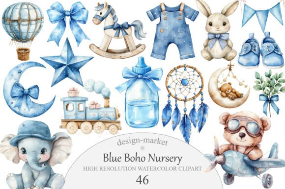 Download Blue Boho Nursery Clipart - Boho Collection